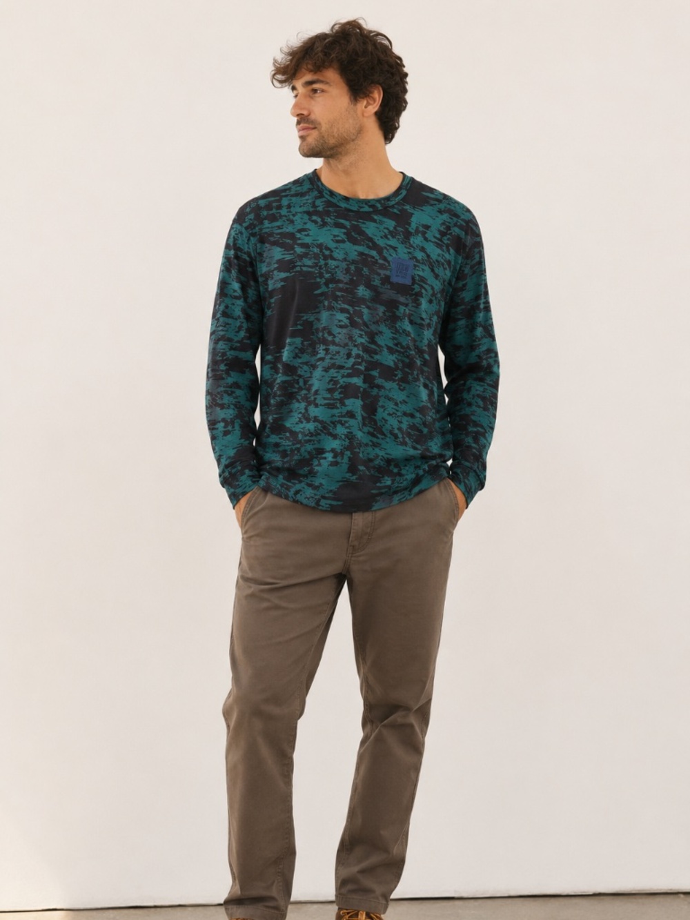 Topo Designs Splintered Tee XL Forest Multi Long Sleeve Organic Cotton NWT